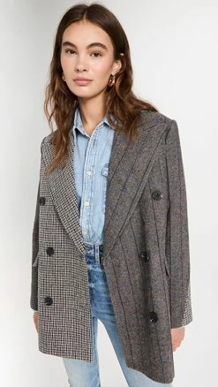 Best deal ???? Avec Les Filles Mixed Plaid Double Breasted Blazer Espresso ????