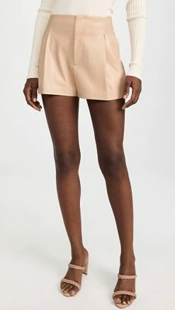 Best Pirce ???? Alice + Olivia Steffie Vegan Leather Paperbag Shorts Almond ????