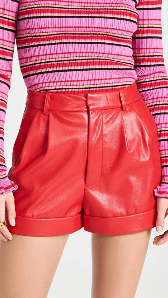 Budget ???? Alice + Olivia Conry Faux Leather Pleated Cuff Shorts Perfect Ruby ???? 3 Budget ???? Alice + Olivia Conry Faux Leather Pleated Cuff Shorts Perfect Ruby ????