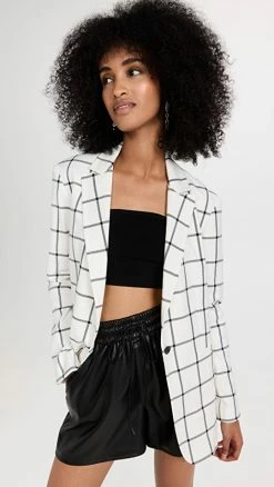 Deals ???? Alice + Olivia Breann Padded Shoulder Blazer Off White/Black ????