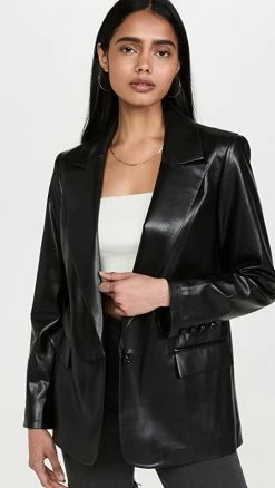 Deals ???? Alice + Olivia Denny Vegan Leather Blazer Black ⭐