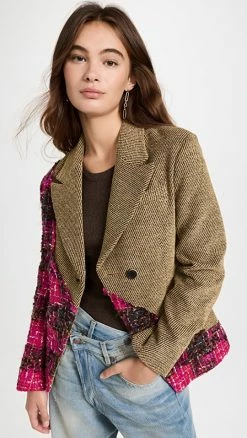 Top 10 ❤️ Andersson Bell Blair Tweed Submerged Blazer Brown/Pink ????