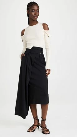 Top 10 ???? A.W.A.K.E. MODE High Waisted Asymmetric Midi Pant ???? Skirt Black ????