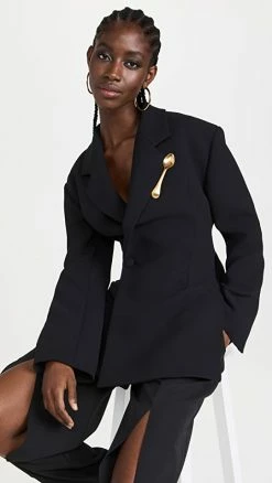 Best deal ???? A.W.A.K.E. MODE Back Cutout And Spoon Blazer Black ????