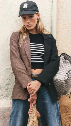 Outlet ⭐ BARDOT Spliced Check Blazer Brown Check ????