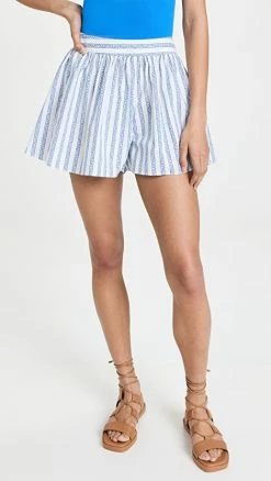 Cheapest ???? CAROLINE CONSTAS Teagen Shorts White/Blue Toile Stripe ????