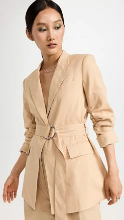 Flash Sale ???? Derek Lam 10 Crosby Harrison Gathered Sleeve Blazer Almond ✔️