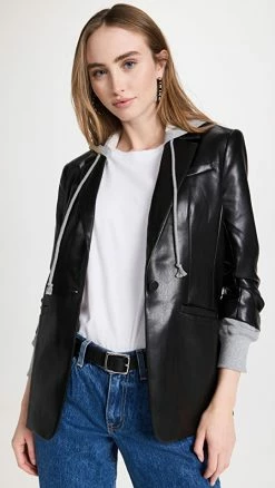 Best Pirce ✔️ Cinq à Sept Faux Leather Hooded Khloe Jacket Black/Heather Grey ????