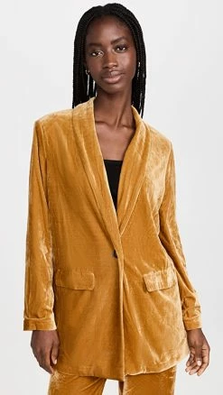 Promo ✔️ Endless Rose Velvet Single Breasted Blazer Yellow ⌛
