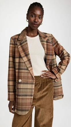 Wholesale ???? Free People Mari Plaid Blazer Winter Wheat ⭐