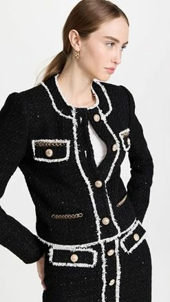 Cheapest ✨ Generation Love Serena Contrast Tweed Jacket Black Cream ❤️