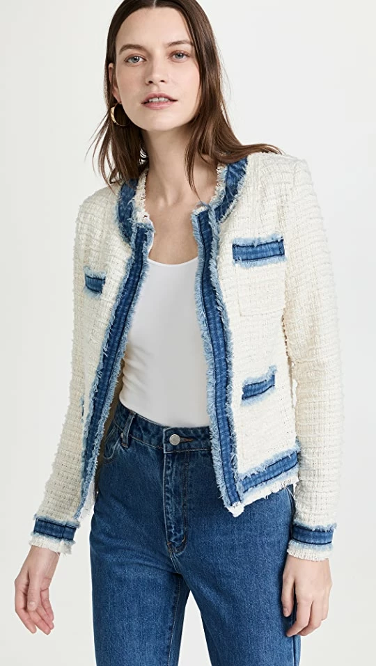 Cheap ???? L'AGENCE Agnes Tweed Denim Jacket Ivory/Pomona ???? 3 Cheap ???? L'AGENCE Agnes Tweed Denim Jacket Ivory/Pomona ????