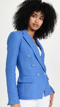 Promo ???? L'AGENCE Kenzie Double Breasted Blazer Blue Bonnet ⭐