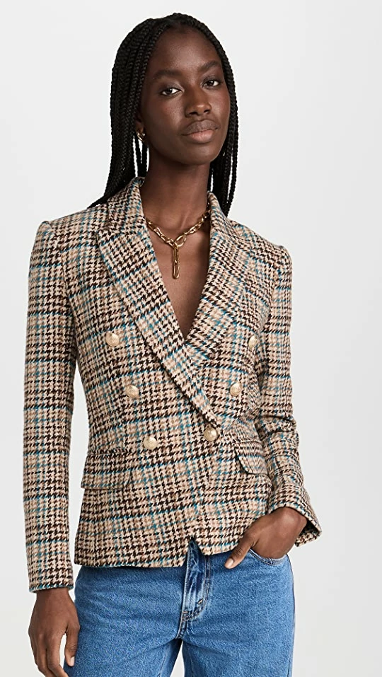 Deals ???? L'AGENCE Kenzie Double Breasted Blazer Tan Teal Mlti Twill Plaid/Star ✔️ 3 Deals ???? L'AGENCE Kenzie Double Breasted Blazer Tan Teal Mlti Twill Plaid/Star ✔️