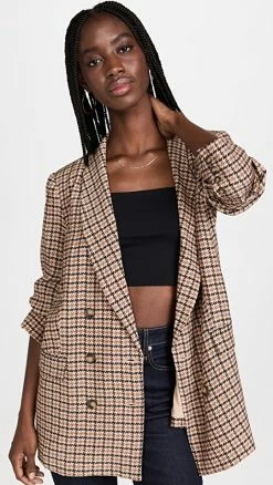 Buy ???? L'AGENCE Jayda Relaxed Double Breasted Blazer Soft Camel Multi Houndstooth ????