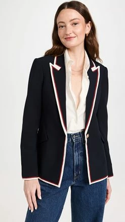 Best Pirce ???? L'AGENCE Chamberlain Trim Blazer Midnight/Even Stripe ✔️