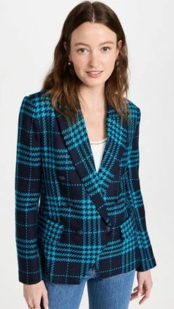 Deals ???? L'AGENCE Kenzie Double Breasted Blazer MIDNIGHT PLAID MULTI ????
