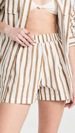 Promo ???? MIKOH Willa High Waisted Elastic Shorts Horizon Stripe ????