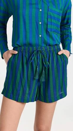 Best deal ⌛ Natalie Martin Collection Jasper Shorts Thick Stripe Green/Blue ????