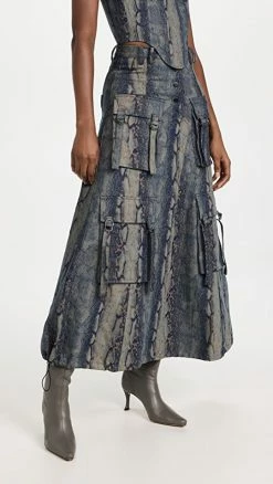 Cheapest ???? ROKH Long Multipocket Utility ???? Skirt Python Print Denim ????