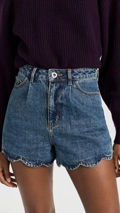 Wholesale ???? Self Portrait Denim Shorts With Scalloped Hem Blue ????