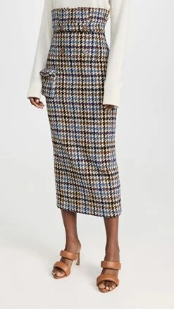 Best Pirce ???? Stella Jean Houndstooth Pencil ???? Skirt Brown Multi ????