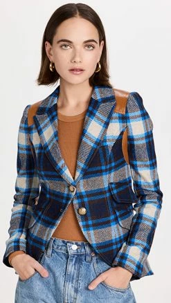 Top 10 ❤️ SMYTHE Rifle-Patch Equestrian With Rectangle Patch Cobalt Plaid ????