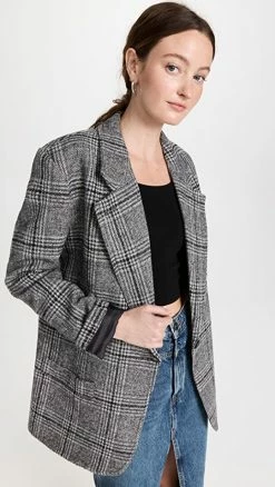 Discount ???? SMYTHE Oversized Notched Lapel Blazer Charcoal Glen Check ????
