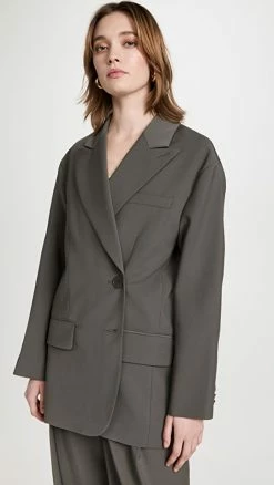 New ???? Tibi Tropical Wool Liam Blazer Dark Stone ????