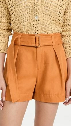 Budget ???? Vince Belted Twill Shorts Burnt Orange ⌛