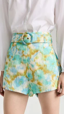 Top 10 ❤️ Zimmermann High Tide Ikat Shorts Aqua Ikat Floral ????